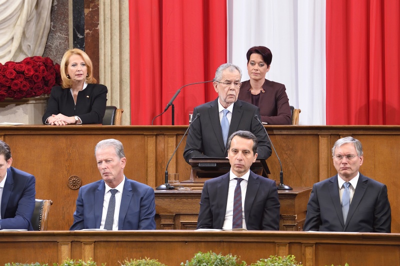Bundespräsident Alexander Van der Bellen bei seiner Rede