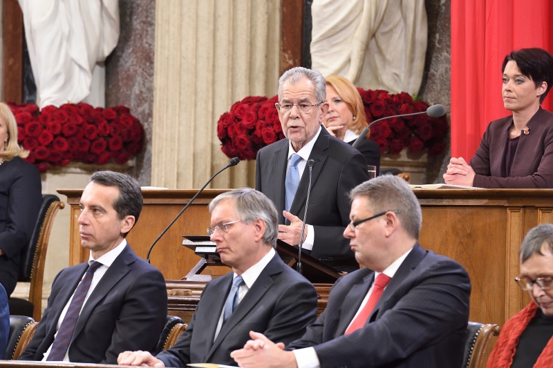 Bundespräsident Alexander Van der Bellen bei seiner Rede
