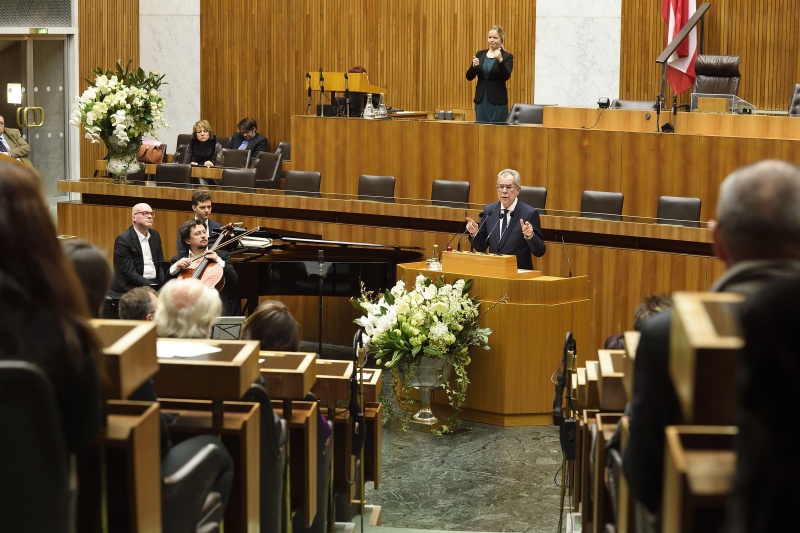 Bundespräsident Alexander Van der Bellen bei seiner Ansprache