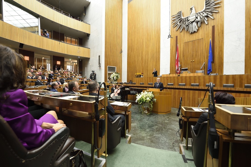 Bundespräsident Alexander Van der Bellen bei seiner Ansprache