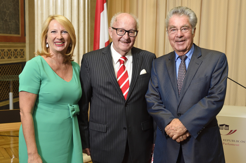 Von links: Nationalratspräsidentin Doris Bures (S), Manfried Welan, Bundespräsident a.D. Heinz Fischer