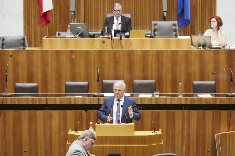 Nationalratsabgeordneter David Lasar (F) am Rednerpult. Am Präsidium Zweiter Nationalratspräsident Karlheinz Kopf (V)