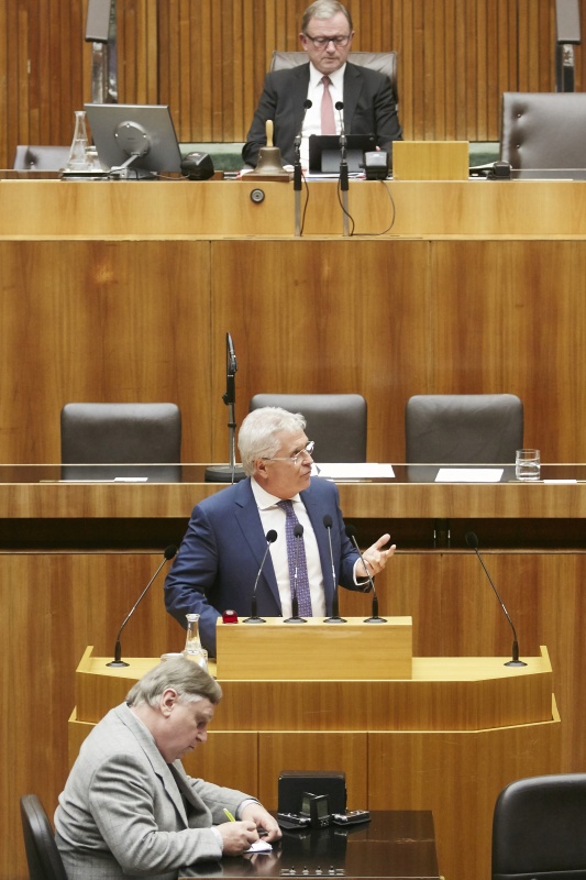 Nationalratsabgeordneter David Lasar (F) am Rednerpult. Am Präsidium Zweiter Nationalratspräsident Karlheinz Kopf (V)