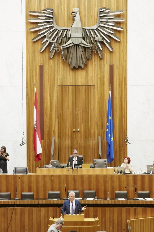 Nationalratsabgeordneter David Lasar (F) am Rednerpult. Am Präsidium Zweiter Nationalratspräsident Karlheinz Kopf (V)