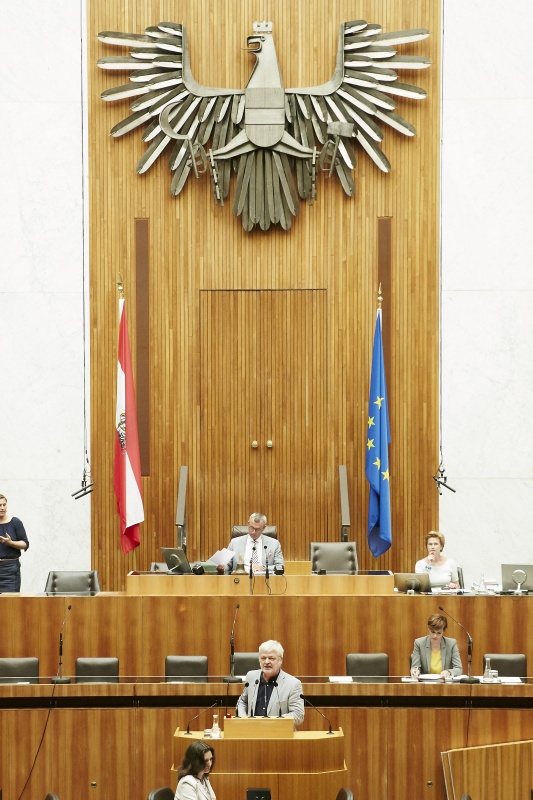 Nationalratsabgeordneter Karl Öllinger (G) am Rednerpult. Auf der Regierungsbank Gesundheitsministerin Pamela Rendi-Wagner (S). Am Präsidium Dritter Nationalratspräsident Norbert Hofer (F)