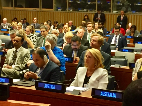 Nationalratspräsidentin Doris Bures (S) (erste Reihe rechts) während der Eröffnung des 'High-Level-Political-Forum'