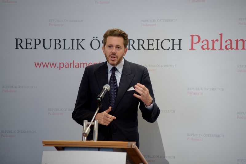 Staatssekretär Harald Mahrer (V) bei seiner Rede im Rahmen des Symposiums  'Digitalisierung und Demokratie'