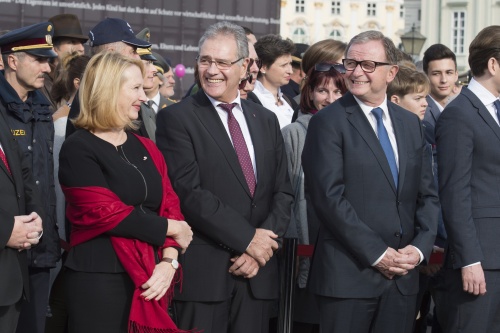 von links: Nationalratspräsidentin Doris Bures (S), Bundesratspräsident Edgar Mayer (V), Zweiter Nationalratspräsident Karlheinz Kopf(V)