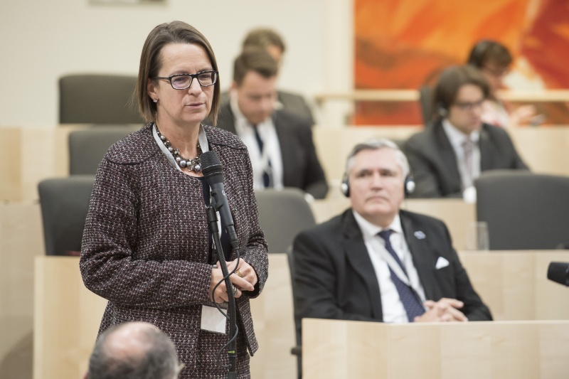 Veranstaltungsteilnehmerin bei ihrer Wortmeldung