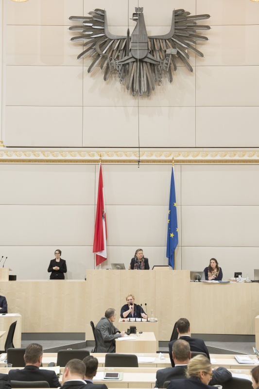 Am Rednerpult: Nationalratsabgeordnete Barbara Krenn (V). Am Präsidium: Nationalratspräsidentin Anneliese Kitzmüller (F)