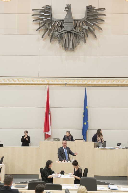 Am Rednerpult: Nationalratsabgeordneter Wolfgang Zanger (F). Am Präsidium: Nationalratspräsidentin Anneliese Kitzmüller (F)