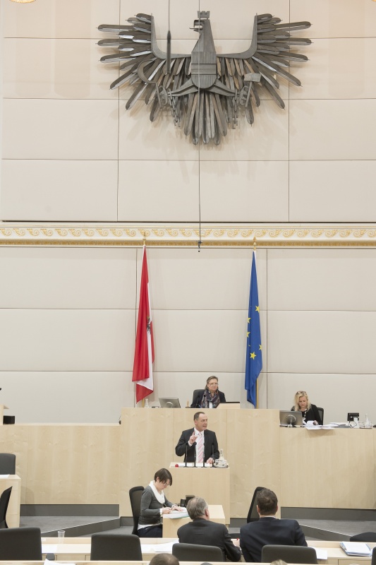 Am Rednerpult: Nationalratsabgeordneter Peter Wurm (F). Am Präsidium: Nationalratspräsidentin Anneliese Kitzmüller (F)