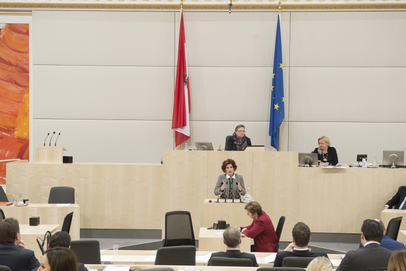 Am Rednerpult: Nationalratsabgeordnete Brigitte Povysil (F). Am Präsidium: Nationalratspräsidentin Anneliese Kitzmüller (F)