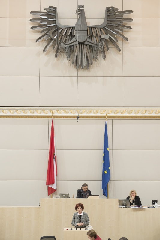 Am Rednerpult: Nationalratsabgeordnete Brigitte Povysil (F). Am Präsidium: Nationalratspräsidentin Anneliese Kitzmüller (F)