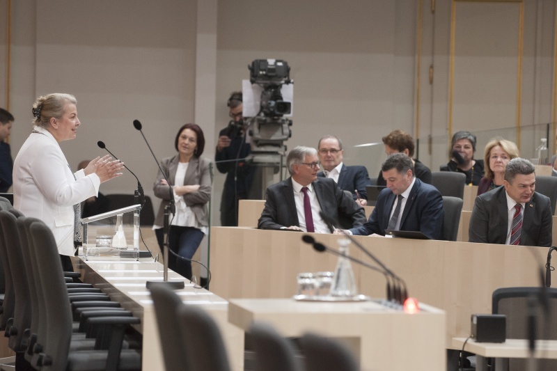 Auf der Regierungsbank: Bundesministerin für Arbeit, Soziales, Gesundheit und Konsumentenschutz Beate Hartinger-Klein (F)