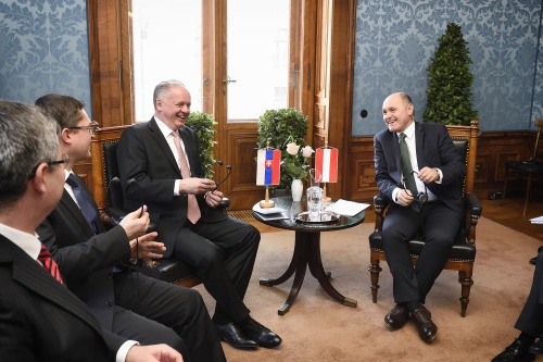 Aussprache. Von links: Präsident der Slowakischen Republik Andrej Kiska, Nationalratspräsident Wolfgang Sobotka (V)