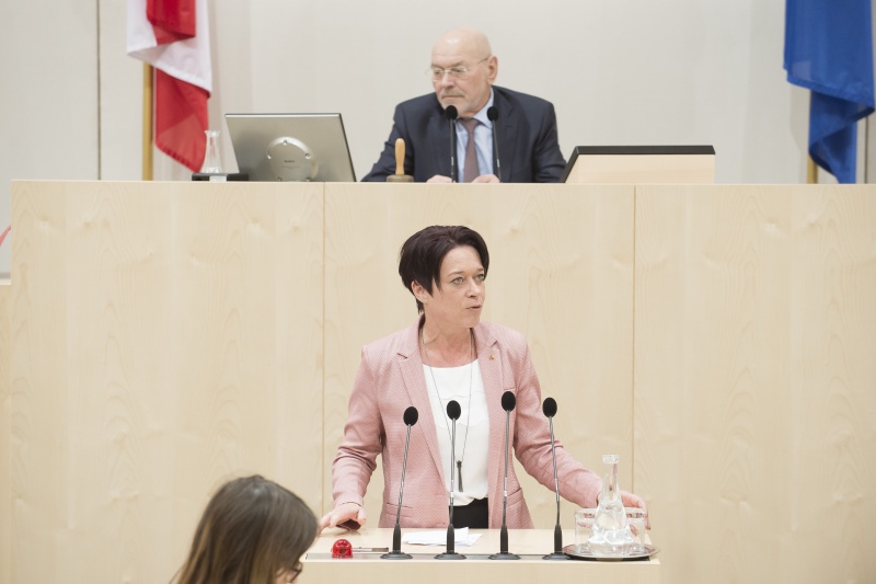 Am Rednerpult: Bundesratsvizepräsidentin Sonja Ledl-Rossmann (V). Am Präsidium: Bundesratspräsident Reinhard Todt (S)