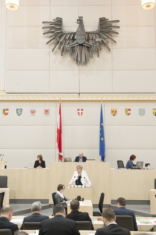 Am Rednerpult: Bundesrätin Inge Posch-Gruska (S). Am Präsidium: Bundesratspräsident Reinhard Todt (S)