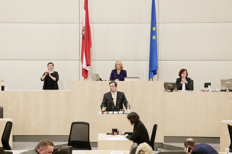 Nationalratsabgeordneter Christian Hafenecker (F) am Rednerpult