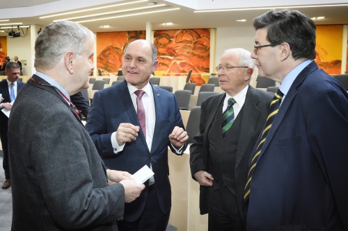 Diskussion zum Thema. Von links: Anton Pelinka, Nationalratspräsident Wolfgang Sobotka (V), Ernst Bruckmüller, Lothar Höbelt