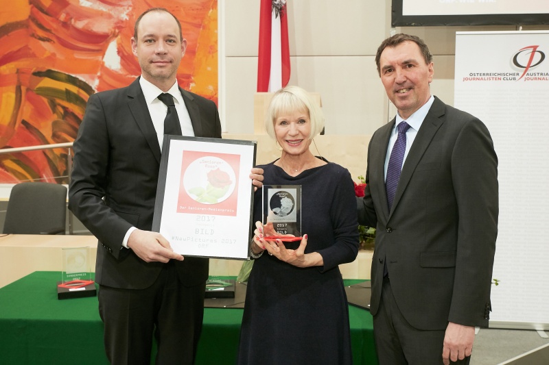 von rechts: Generalsekretär des PVÖ Andreas Wohlmuth, Heilwig Pfanzelter, Michael Vielhaber ORF