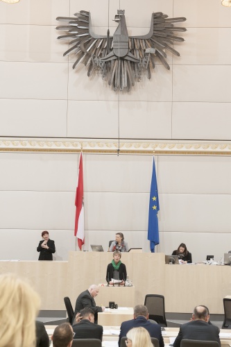 Am Rednerpult: Nationalratsabgeordnete Martina Diesner-Wais (V). Am Präsidium: Nationalratspräsidentin Anneliese Kitzmüller (F)