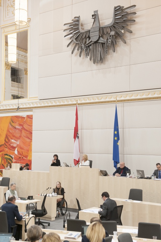 Am Rednerpult: Nationalratsabgeordnete Kira Grünberg (V) Am Präsidium: Nationalratspräsidentin Doris Bures (S)