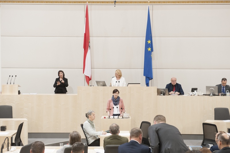 Am Rednerpult: Nationalratsabgeordnete Sabine Schatz (S). Am Präsidium: Nationalratspräsidentin Doris Bures (S)