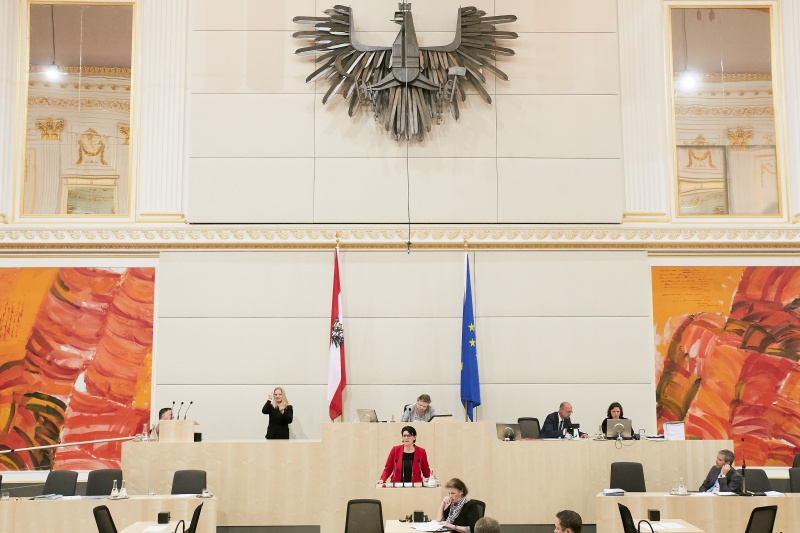 Nationalratsabgeordnete Renate Gruber (S) am Rednerpult. Im Hintergrund am Präsidium Dritte Nationalratspräsidentin Anneliese Kitzmüller (F)