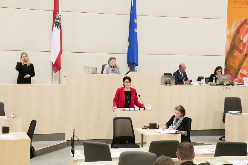 Nationalratsabgeordnete Renate Gruber (S) am Rednerpult. Im Hintergrund am Präsidium Dritte Nationalratspräsidentin Anneliese Kitzmüller (F)