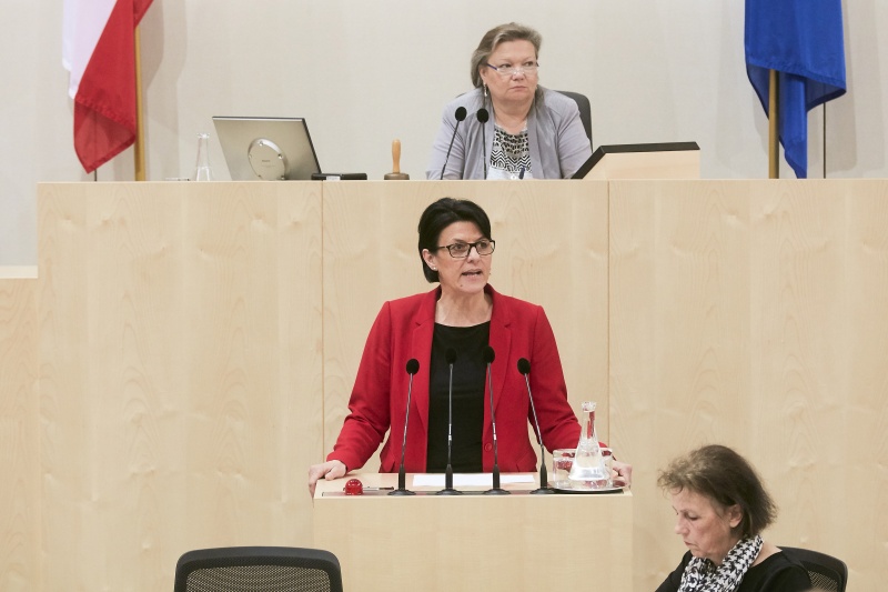 Nationalratsabgeordnete Renate Gruber (S) am Rednerpult. Im Hintergrund am Präsidium Dritte Nationalratspräsidentin Anneliese Kitzmüller (F)