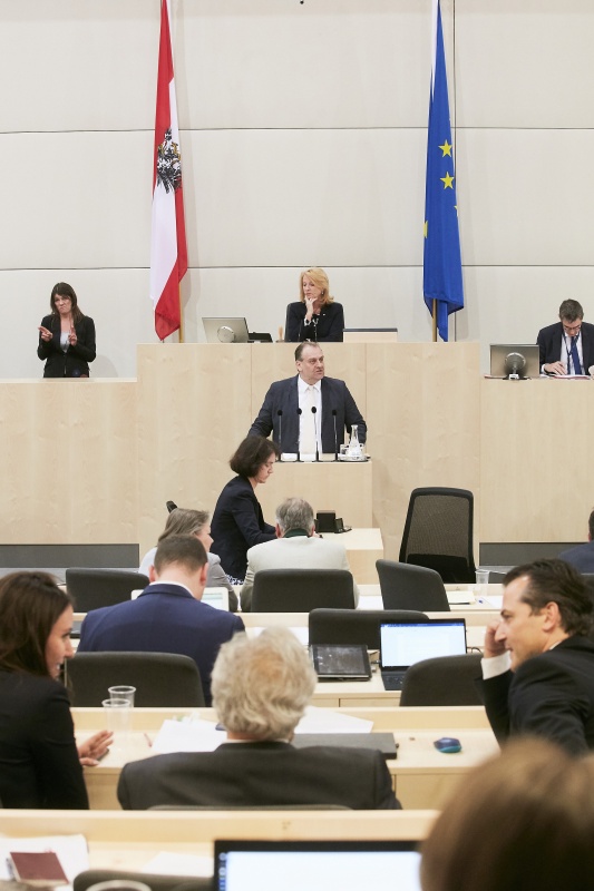 Nationalratsabgeordneter Andreas Kollross (S) am Rednerpult. Im Hintergrund am Präsidium Zweite Nationalratspräsidentin Doris Bures (S)