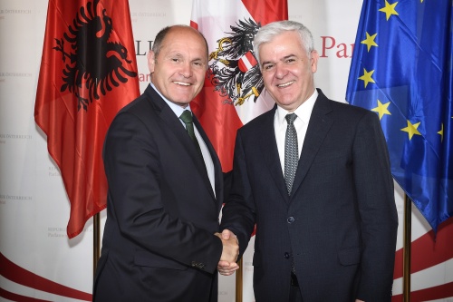 Von links: Nationalratspräsident Wolfgang Sobotka (V), Innenminister der Republik Albanien Fatmir Xhafaj