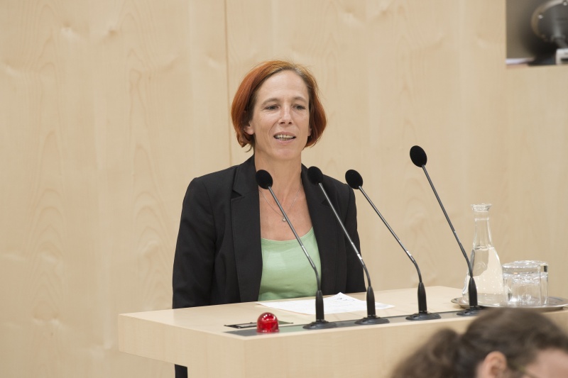 Am Rednerpult: Vertreterin Grüne Europ. Parlament Irmi Salzer