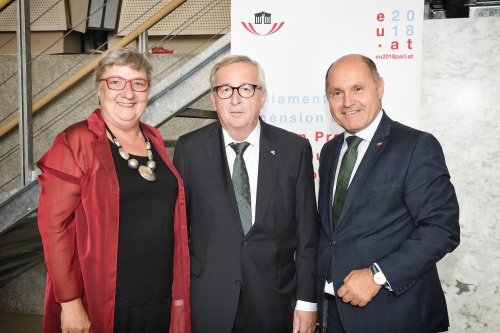 Von links: Bundesratspräsidentin Inge Posch-Gruska (S), Präsident der Europäischen Kommission Jean-Claude Juncker, Nationalratspräsident Wolfgang Sobotka (V)
