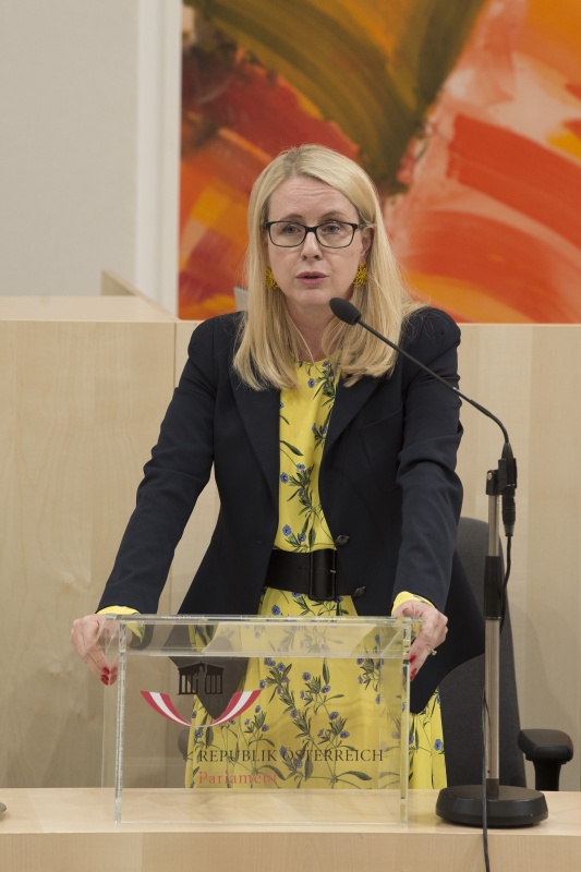 Auf der Regierungsbank: Bundesministerin für Digitalisierung und Wirtschaftsstandort Margarete Schramböck (V)