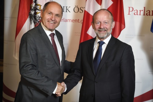 Von links: Nationalratspräsident Wolfgang Sobotka (V), Präsident des Nationalrates der Schweizerischen Eidgenossenschaft Dominique de Buman
