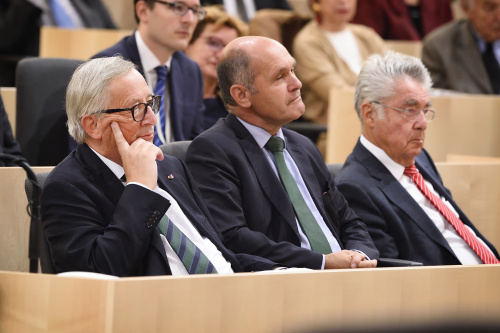 Von links: Präsident der Europäischen Kommission Jean-Claude Juncker, Nationalratspräsident Wolfgang Sobotka (V), Bundespräsident a.D. Heinz Fischer