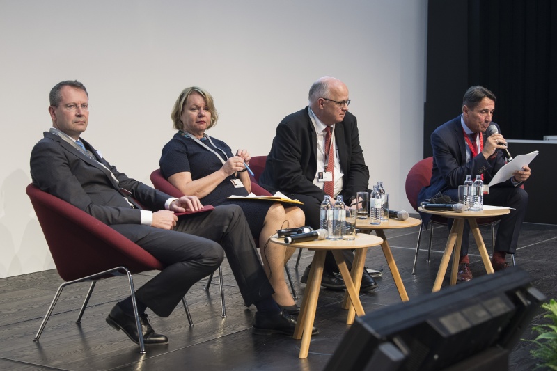 Session 1: Security, Migration and Control of External Borders. Am Podium von links: Wolfgang Baumann, Secretary General at the Federal Ministry of Defence of the Republic of Austria,  Melita Sunjic, Journalist and founder of the “tellingtherealstory.org”, Berndt Körner, Deputy Executive Director of the European Border and Coast Guard Agency FRONTEX, Nationalratsabgeordneter Reinhard Eugen Bösch (F)