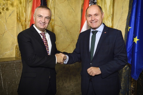 Von rechts: Nationalratspräsident Wolfgang Sobotka (V), Präsident der Republik Albanien Ilir Meta
