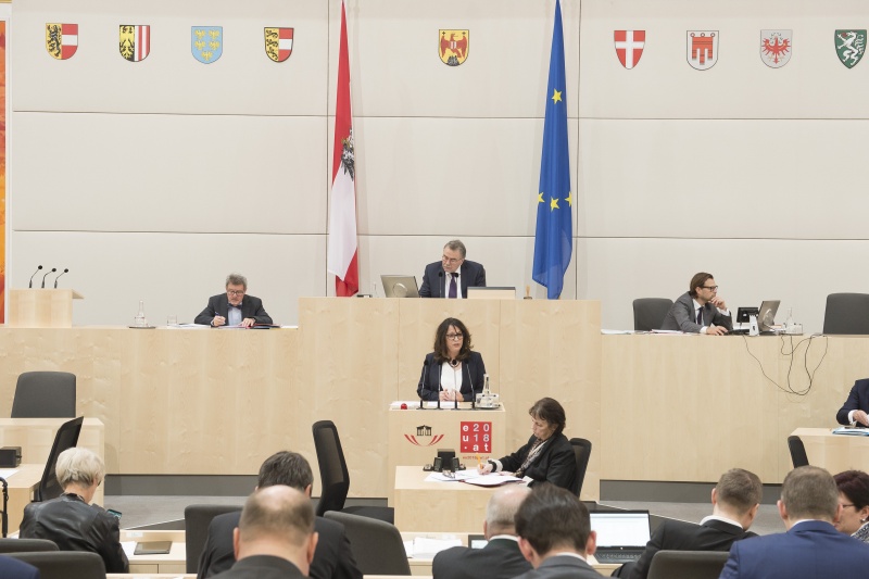 Am Rednerpult: Bundesrätin Elisabeth Mattersberger (V)