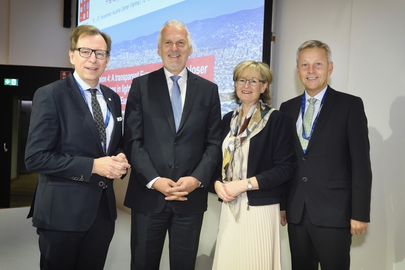 From left: Chair of the EU Committee of the Federal Council Christian Buchmann (V), Federal Minister of Constitutional Affairs, Reforms, Deregulation and
Justice Josef Moser, First Vice President of the European Parliament Mairead McGuinness, Chair of Permanent Subcommittee on EU Affairs of the National Council Reinhold Lopatka (V)