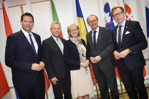 From left: MEP Lukas Mandl, Chair of Permanent Subcommittee on EU Affairs of the National Council Reinhold Lopatka (V), First Vice President of the European Parliament Mairead McGuinness, MEP Othmar Karas, Chair of the EU Committee of the Federal Council, Christian Buchmann (V)