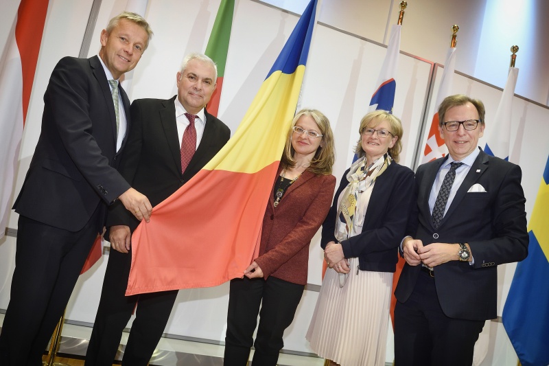 From left: Chair of Permanent Subcommittee on EU Affairs of the National Council Reinhold Lopatka (V), Angel Tilvar, Gabriela Cretu, First Vice President of the European Parliament Mairead McGuinness, Chair of the EU Committee of the Federal Council, Christian Buchmann (V),