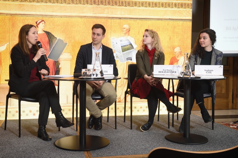 Von links: Österreichische Forschungsstiftung für Internationale Entwicklung Margarita Langthaler, Nationalratsabgeordneter Nico Marchetti (V), Nationalratsabgeordnete Eva Maria Holzleitner (S), Nationalratsabgeordnete Stephanie Cox (J)