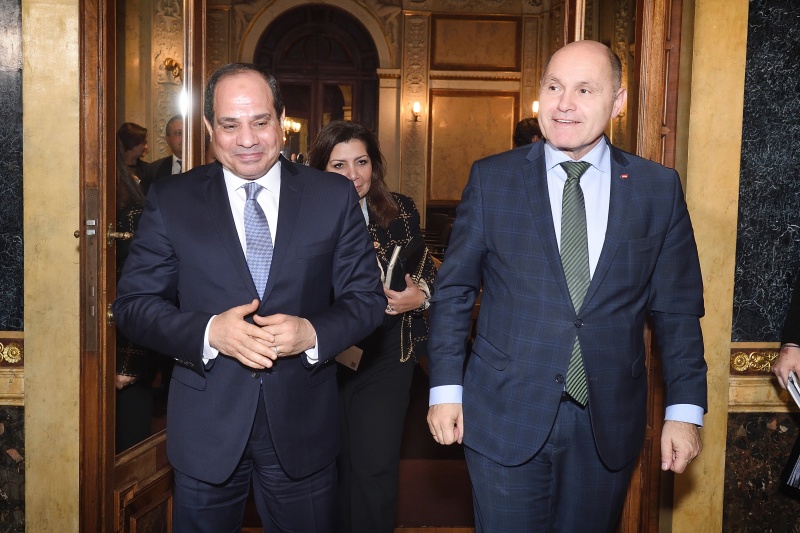 Von links: Präsident der Arabischen Republik Ägypten Abdel Fattah Al-Sisi, Nationalratspräsident Wolfgang Sobotka (V)