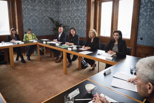 Zweite Nationalratspräsidentin Doris Bures (S) (Mitte) mit den Frauen- bzw.Gleichbehandlungssprecherinnen aller Parlamentsfrakionen mit ExpertInnen