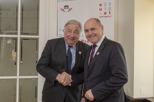 From left: Speaker of the French Senate Gérard Larcher and President of the Austrian National Council Wolfgang Sobotka