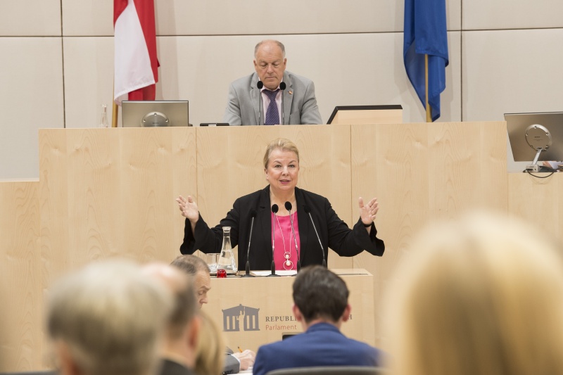 Am Rednerpult: Bundesministerin für Arbeit, Soziales, Gesundheit und Konsumentenschutz Beate Hartinger (F)
