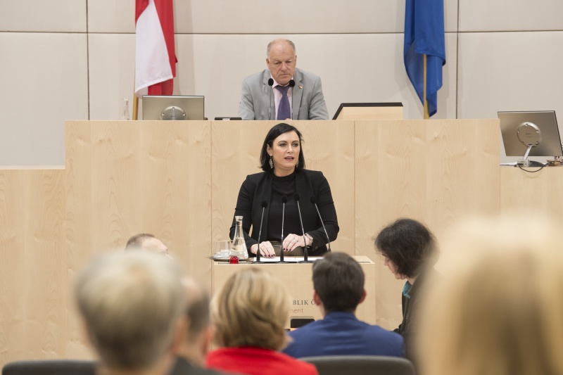 Am Rednerpult: Bundesministerin für Nachhaltigkeit und Tourismus Elisabeth Köstinger (V)